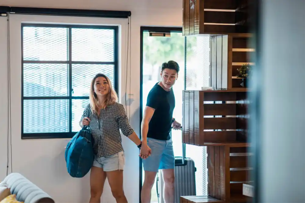 Guests arriving at a managed rental property